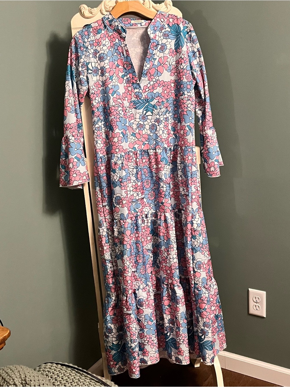 Anthropologie Sunday Up Pink and Blue Floral Tiered Maxi Dress